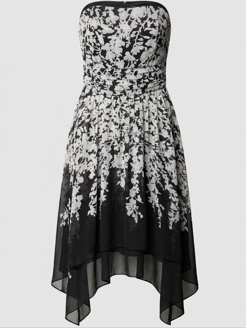 866 White House Black Market Floral Strapless Handkerchief Dress Size 6